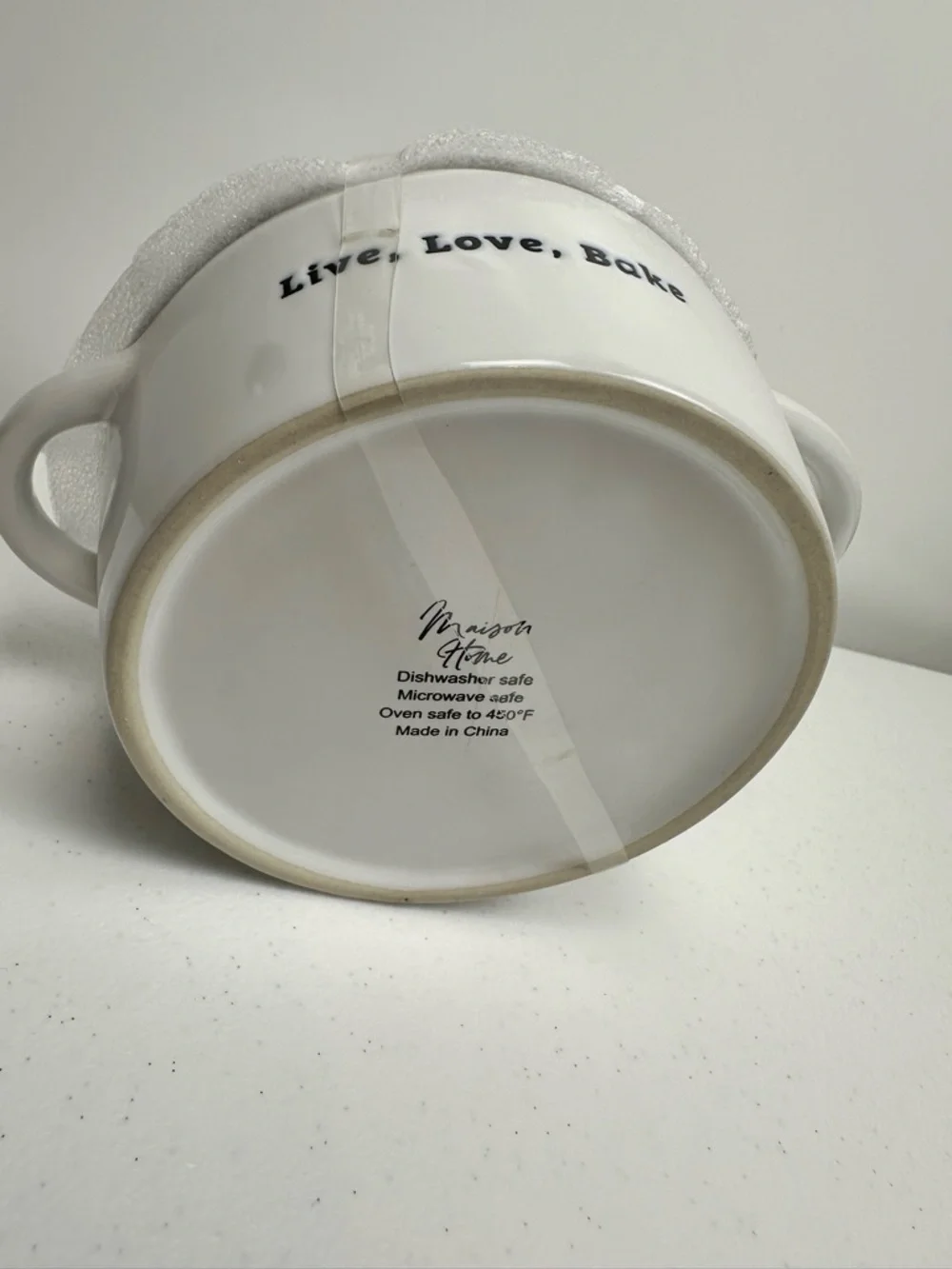 New White Brie Baker Set “Live, Love, Bake” Wooden Spreader Stoneware Oven‎ Safe